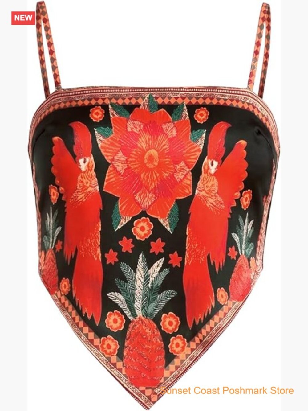Womens Graphic Print Tie Back Spaghetti Strap Crop Cami Top